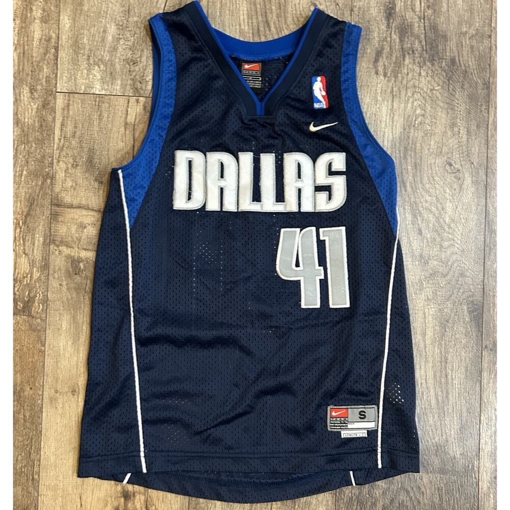 VTG Nike NBA Dallas Mavericks Dirk Nowitzki #41 Swingman Jersey Blue Youth Small